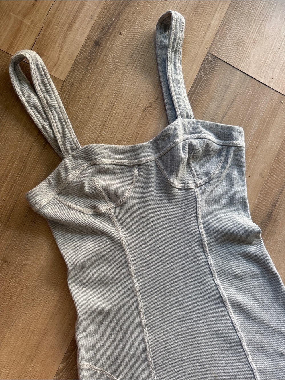 Anthropologie Gray Ribbed Tank cotton mini-Dress with Structured Seams